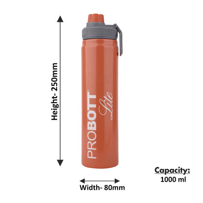 PROBOTT LITE SIP 1000ml Single Walled Stainless Steel Water Bottle, Orange