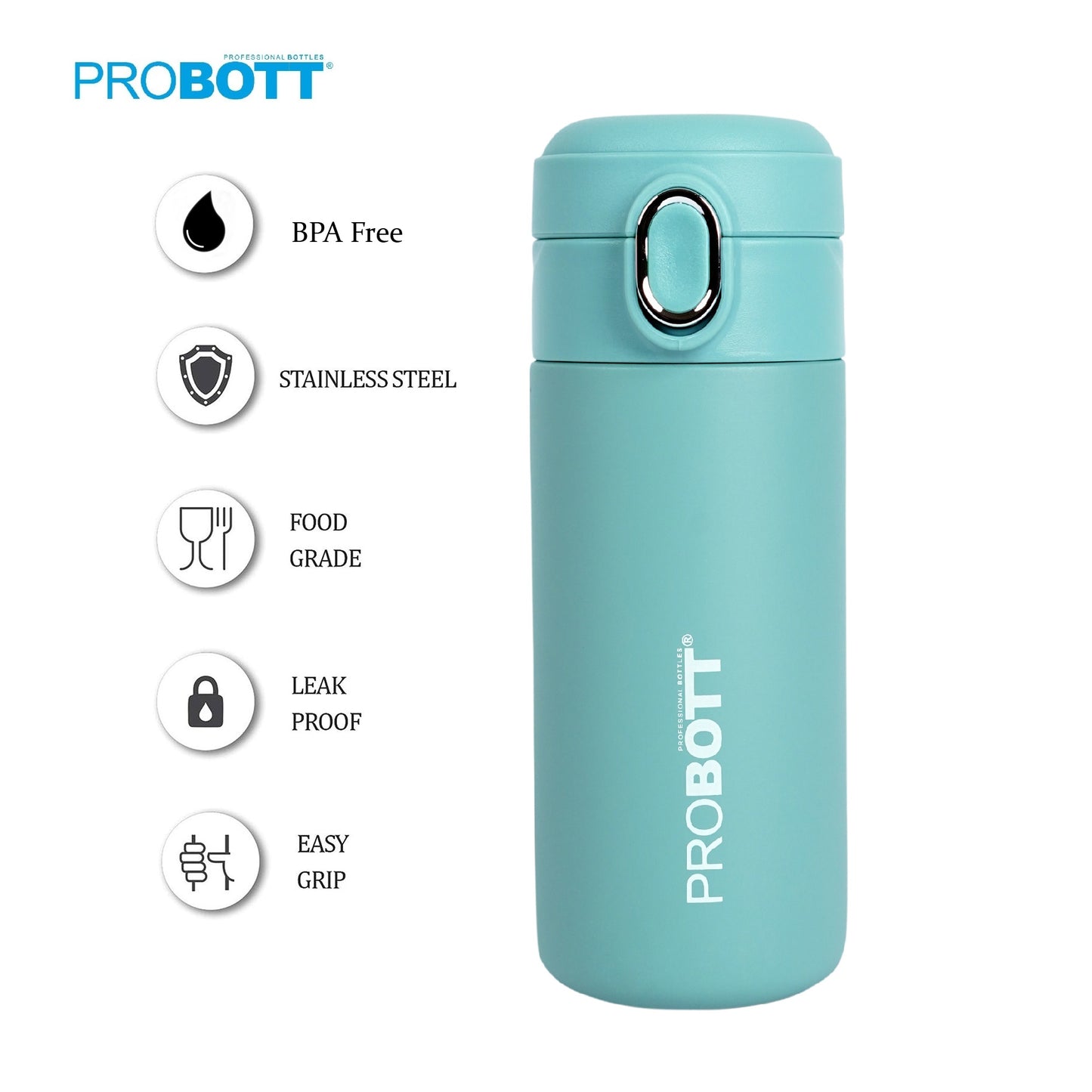 Probott Pride 300ml Thermosteel Hot & Cold Insulated Stainless Steel Travel Flask, Green | Spill Proof | Coffee Tea Mug | Juice Mug | Easy Grip Easy to Carry