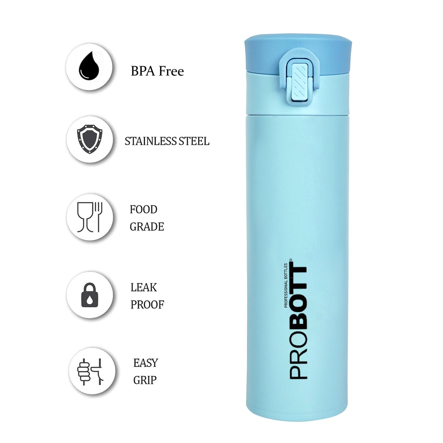 Probott Gliter 300 ml Travel Flask, Blue | Thermoses Hot or Cold Vacuum Insulated Stainless Steel | Flip Top Cap