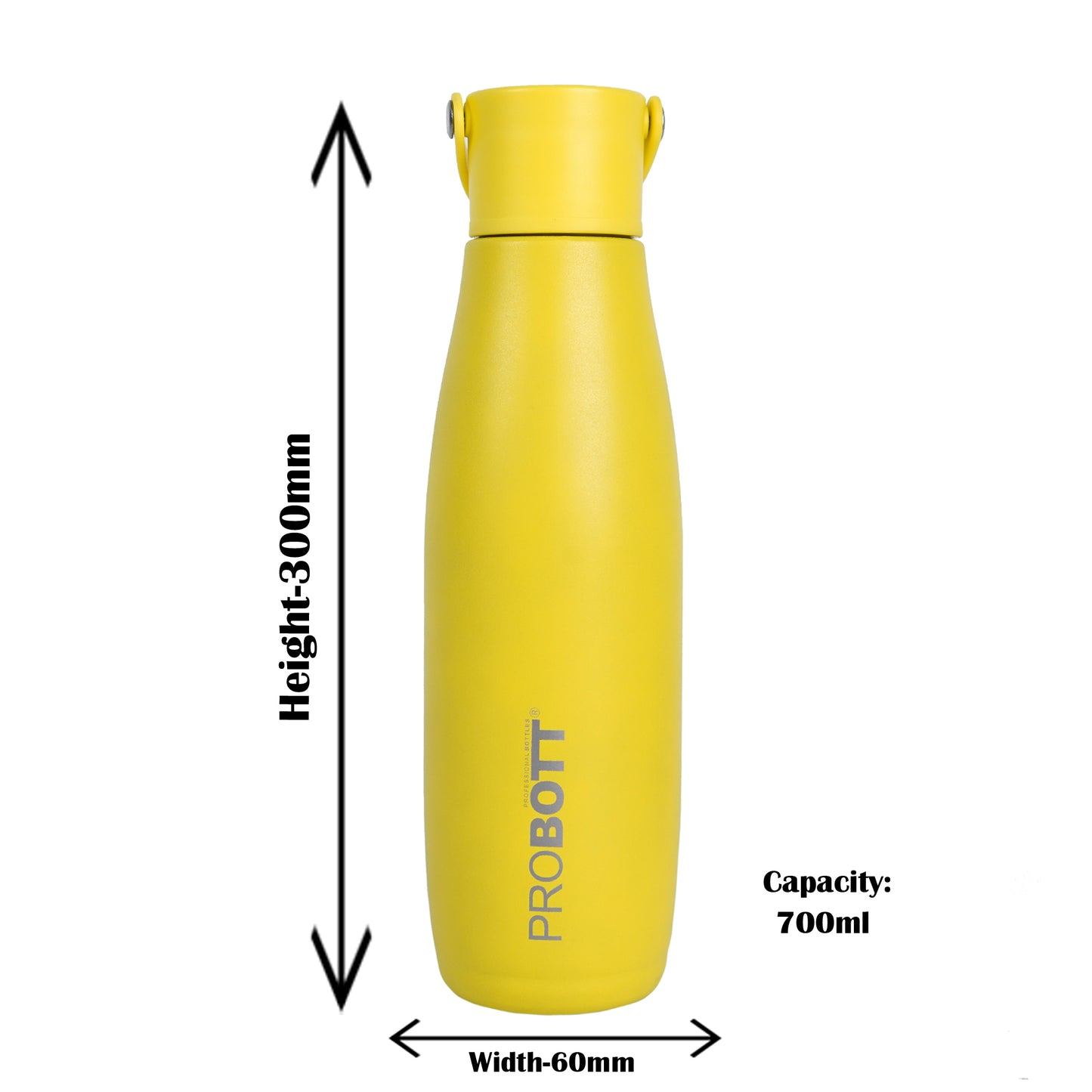 Probott Trendy 700ml Stainless Steel Water Bottles, Vacuum Insulated Flask Bottles, Yellow | Hot and Cold | Easy to Carry | Leak Proof