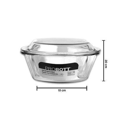 PROBOTT Vetroware Borosilicate Glass Casserole for Roti Chapati Rice, Curry Serve Deep Round Oven And Microwave Safe Serving Bowl With Glass Lid PV Apple Cut Casserole_1.5Ltr