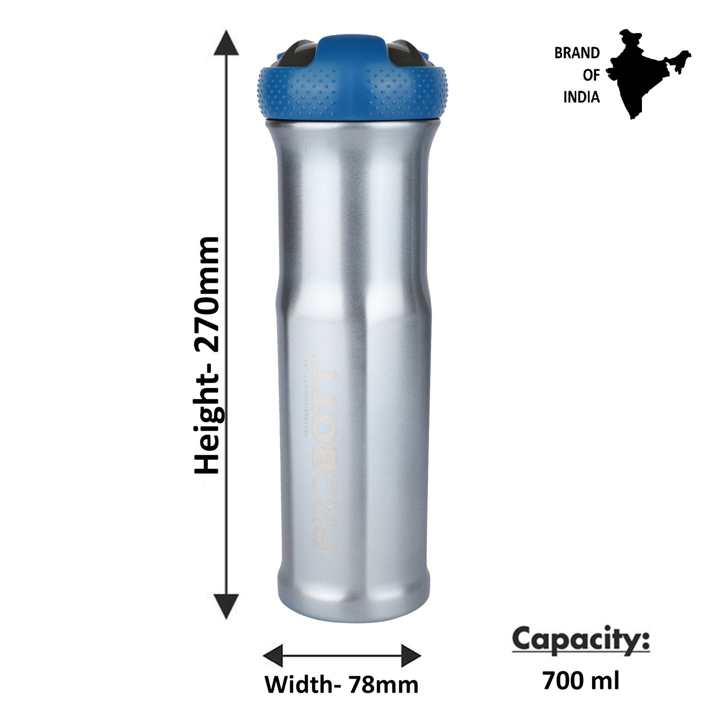 Probott Status 700ml Stainless Steel Water Bottle, Vacuum Insulated Flask Bottles, Blue | Hot and Cold | Easy to Carry | Leak Proof