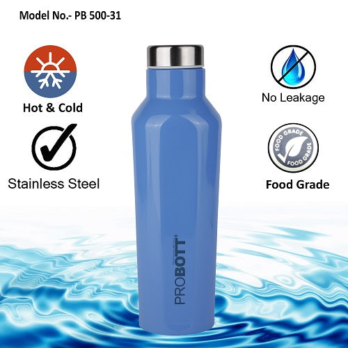 Probott Dome Water Bottle, Stainless Steel Water Bottles, Vacuum Insulated Flask Bottles, 500 ml, Blue