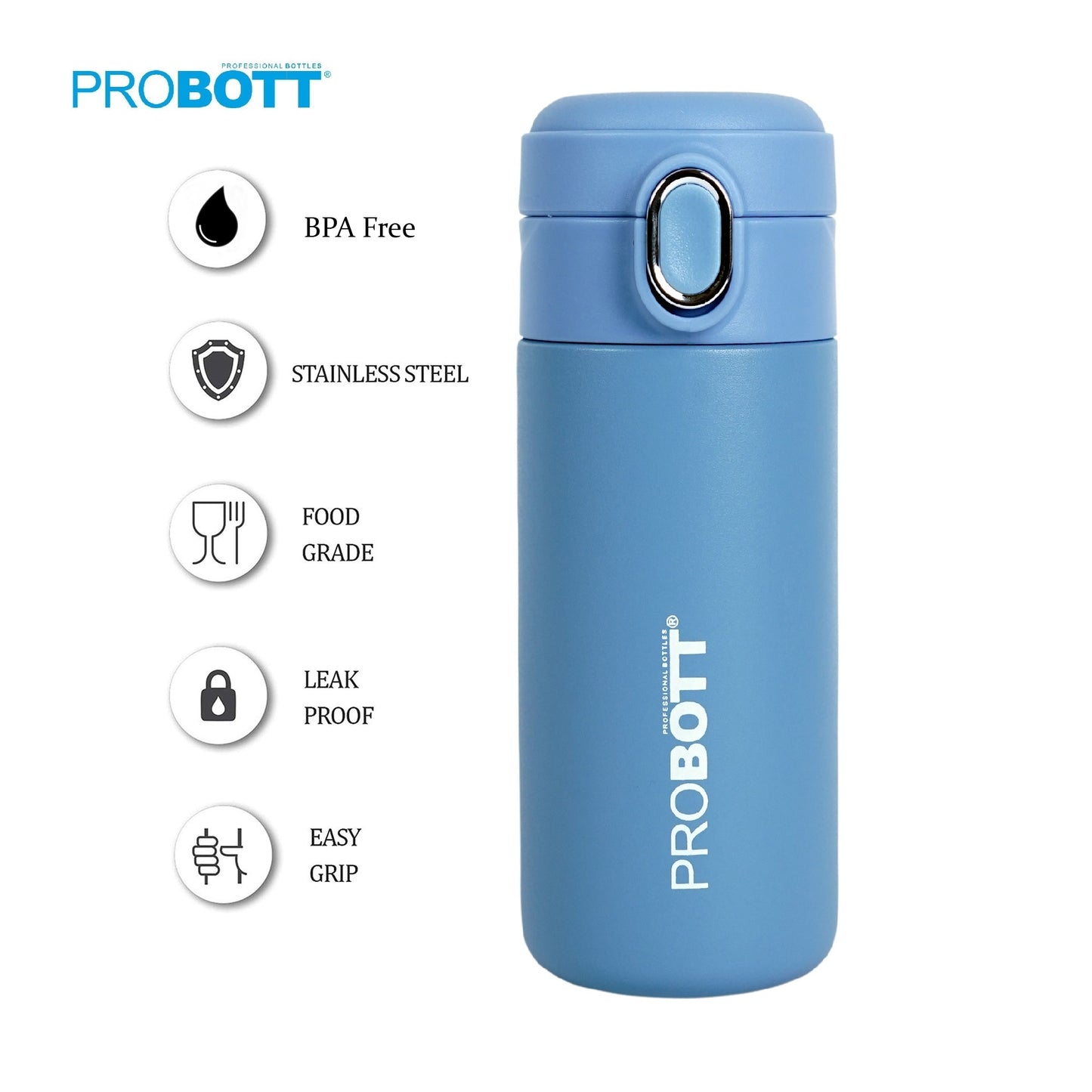 Probott Pride 300ml Thermosteel Hot & Cold Insulated Stainless Steel Travel Flask, Blue | Spill Proof | Coffee Tea Mug | Juice Mug | Easy Grip Easy to Carry