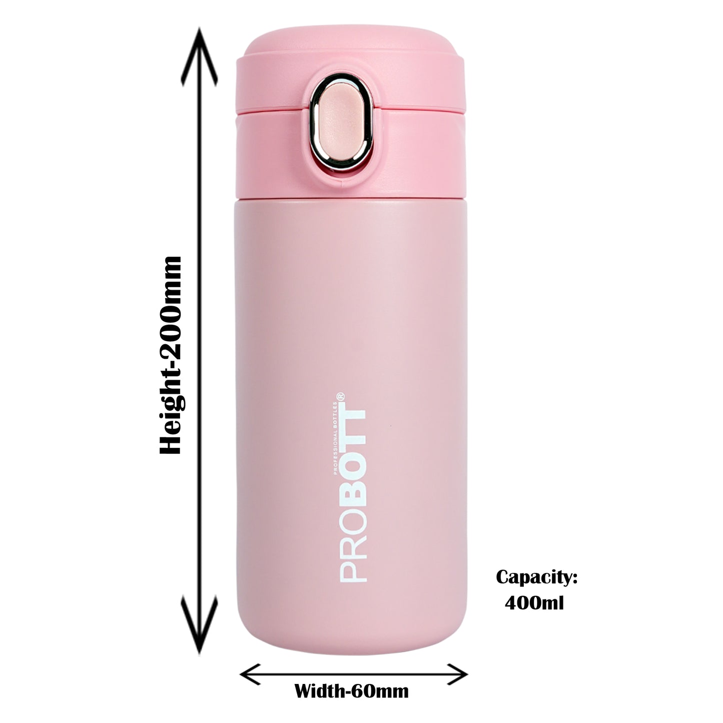 Probott Pride 400ml Thermosteel Hot & Cold Insulated Stainless Steel Travel Flask, Pink | Spill Proof | Coffee Tea Mug | Juice Mug | Easy Grip Easy to Carry