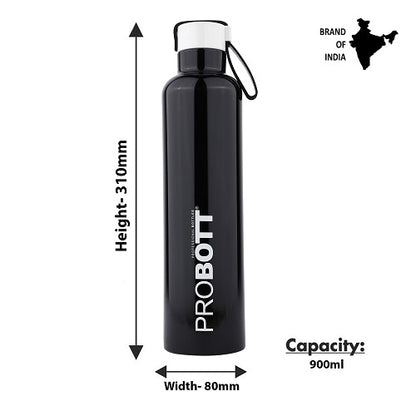 Probott Bang 900ml Thermoses Vacuum Insulated Flask Sports Bottle, Stainless Steel Water Bottles, Black