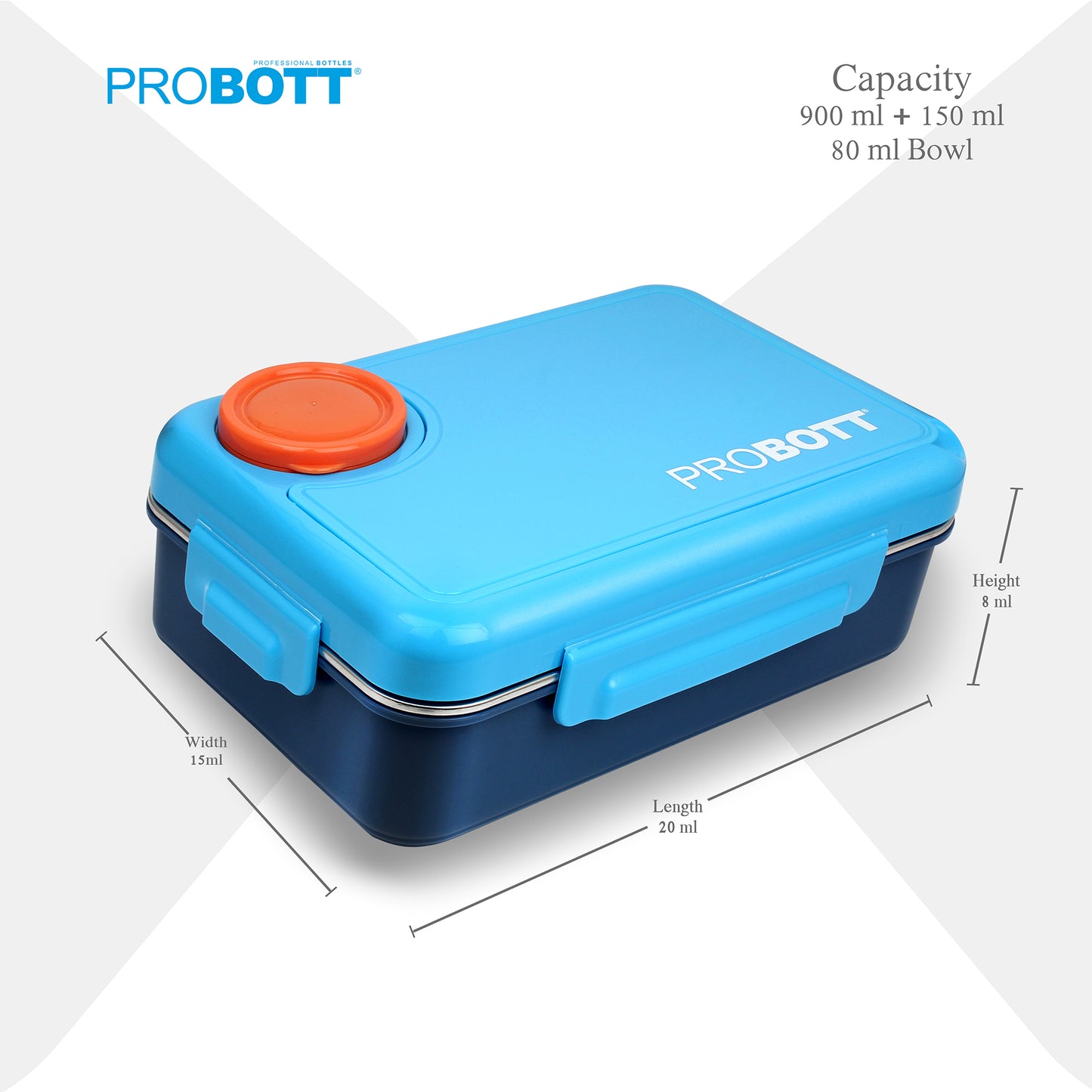 PROBOTT Fun Time 900ml Stainless Steel Lunch Box, 4 Grid with 2 Bowl Tiffin Box, Perfect for School, Office Use | Blue