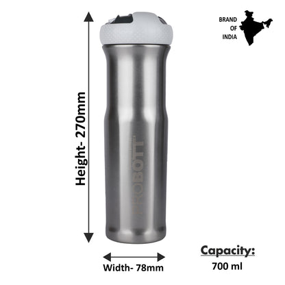 Probott Status 700ml Stainless Steel Water Bottle, Vacuum Insulated Flask Bottles, Silver | Hot and Cold | Easy to Carry | Leak Proof