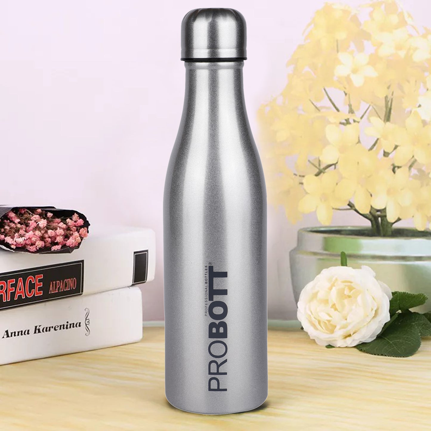 Probott Vintage 1000ml Thermoses Vacuum Insulated Flask, Stainless Steel Water Bottles, Silver