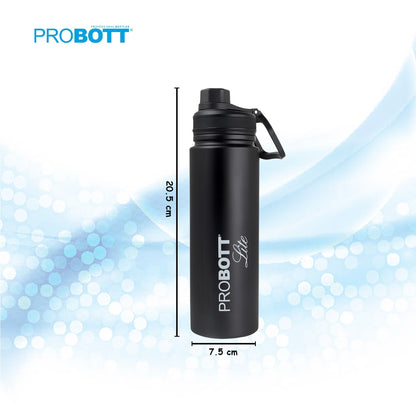 PROBOTT LITE Magic 700ml Single Wall Stainless Steel Water Bottle Without Vacuum Tech, Black