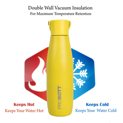 Probott Trendy 700ml Stainless Steel Water Bottles, Vacuum Insulated Flask Bottles, Yellow | Hot and Cold | Easy to Carry | Leak Proof