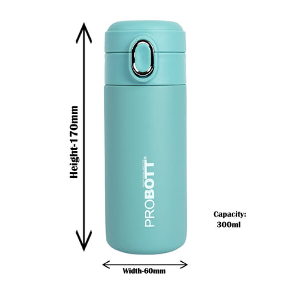 Probott Pride 300ml Thermosteel Hot & Cold Insulated Stainless Steel Travel Flask, Green | Spill Proof | Coffee Tea Mug | Juice Mug | Easy Grip Easy to Carry