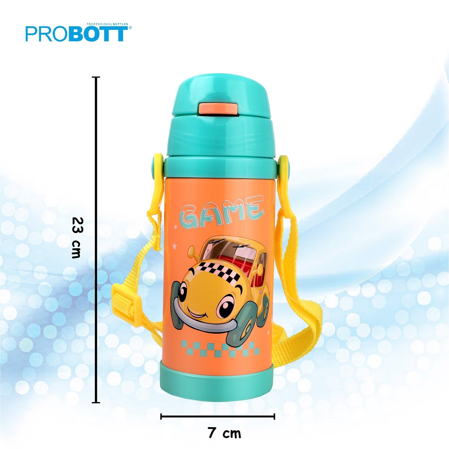 Probott Jerry 500ml Water Bottle with Straw for 3-5 yrs Old Kids | Stainless Steel Hot & Cold Sipper Bottle for Kid, Orange