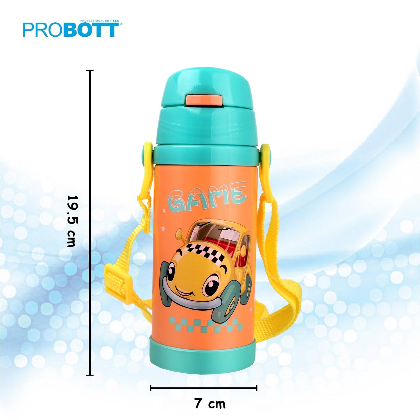 Probott Jerry 350ml Water Bottle with Straw for 3-5 yrs Old Kids | Stainless Steel Hot & Cold Sipper Bottle for Kid, Orange