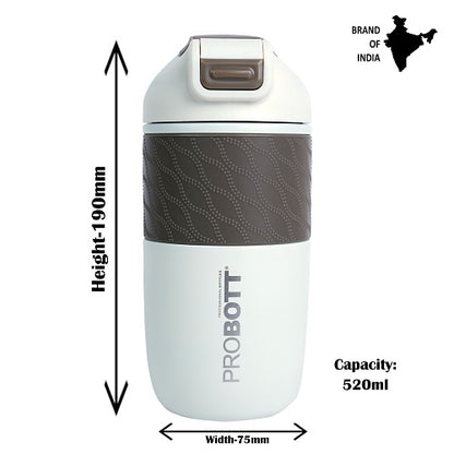 Probott Pluto 520ml Vacuum Insulated Flask Bottle, Stainless Steel Hot and Cold Water Bottles, White