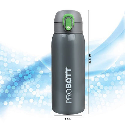 Probott Little 390ml Thermoses Vacuum Insulated Flask, Stainless Steel Water Bottle for Kids, Grey | One-Click-Open Leak-Proof Locking Flip Lid