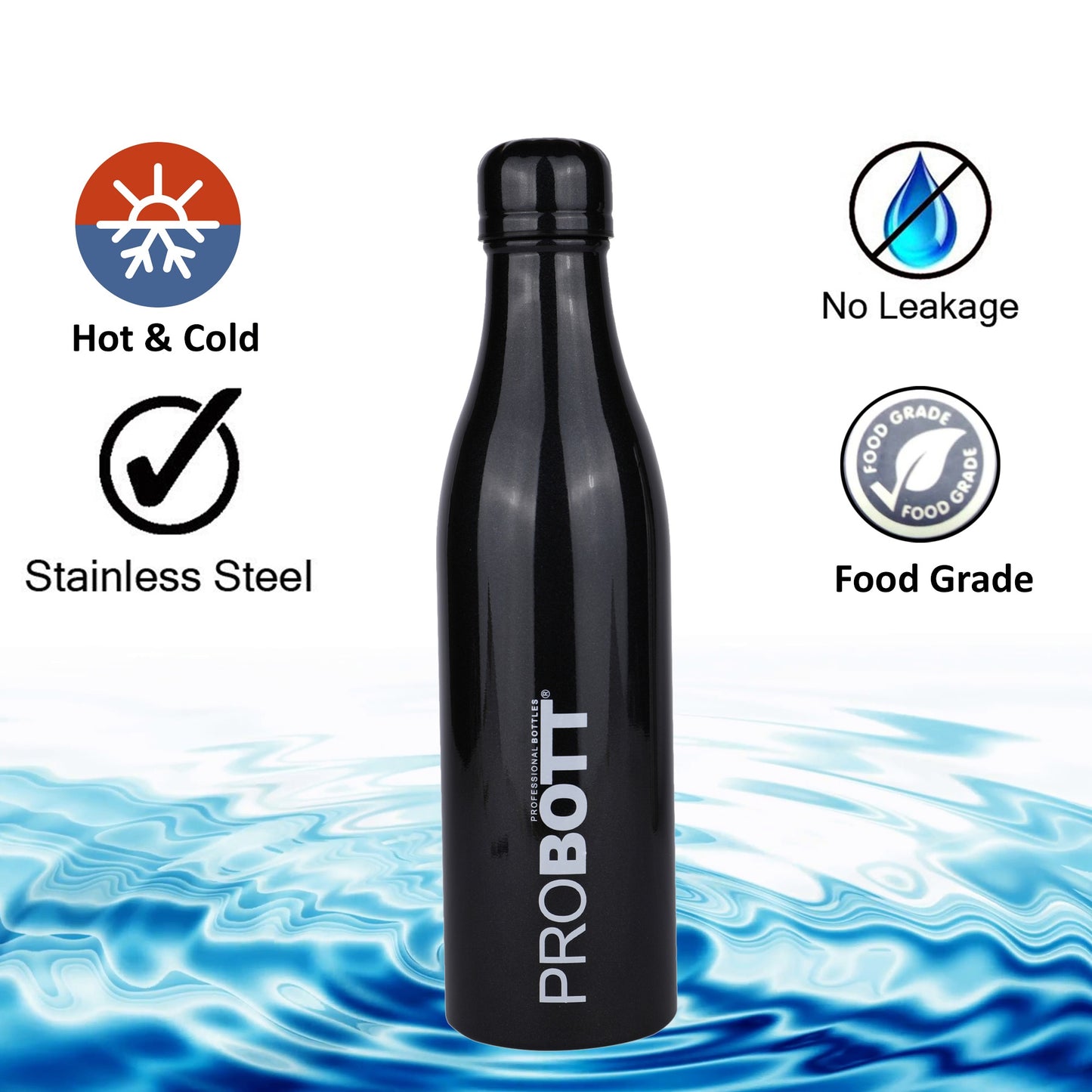 Probott Vintage 750ml Thermoses Vacuum Insulated Flask, Stainless Steel Water Bottles, Black