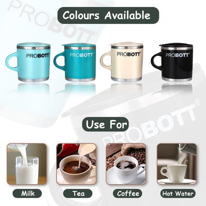 PROBOTT Costa Stainless Steel Mug/Cup with Lid, Stylish Cup Ideal for Hot & Cold Coffee, Tea – Black