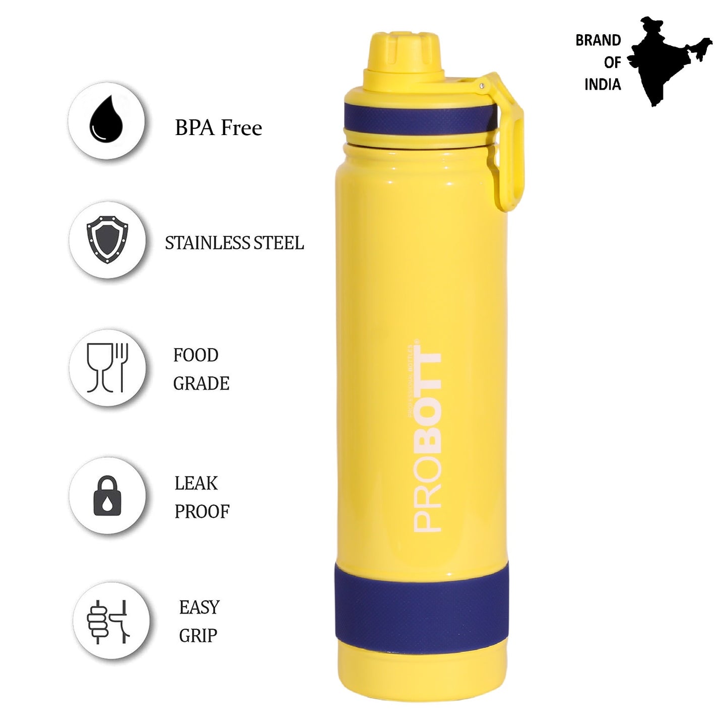 Probott Rainbow 900ml Thermoses Vacuum Insulated Flask Sipper Bottle, Stainless Steel Water Bottles, Yellow