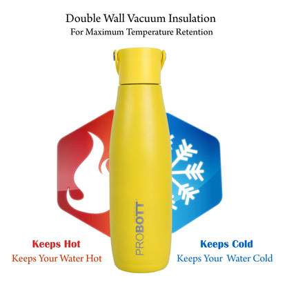 Probott Trendy 480ml Stainless Steel Water Bottles, Vacuum Insulated Flask Bottles, Yellow | Hot and Cold | Easy to Carry | Leak Proof