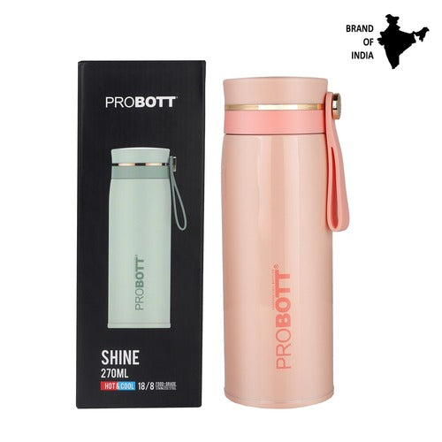 Probott Shine Water Bottle, Stainless Steel Vacuum Insulated Flask Bottle, 270ml, Peach