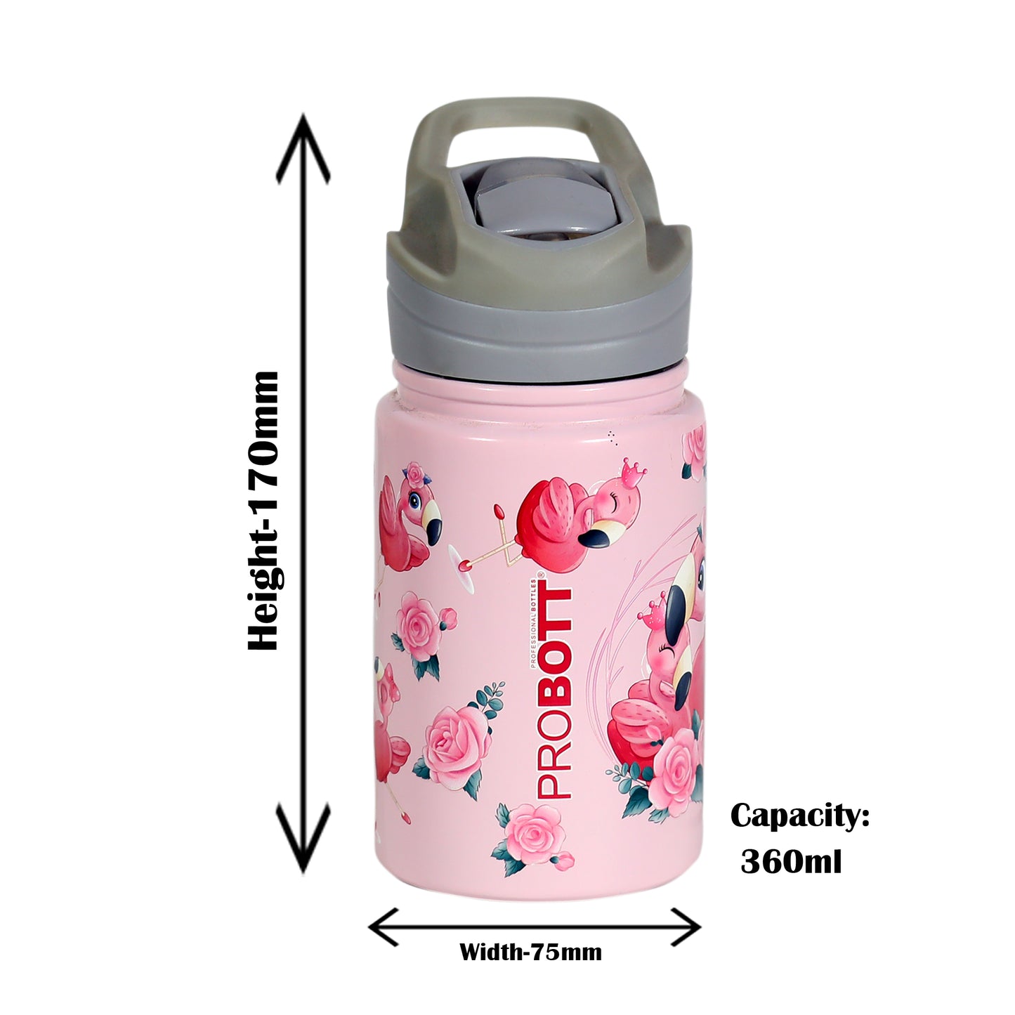 PROBOTT Space 360ml Stainless Steel Double Wall Vacuum Flask for 3-5 Yrs Kids | Hot and Cold Water Bottle with 3D Print, Pink | Perfect for Toddlers | Leakproof