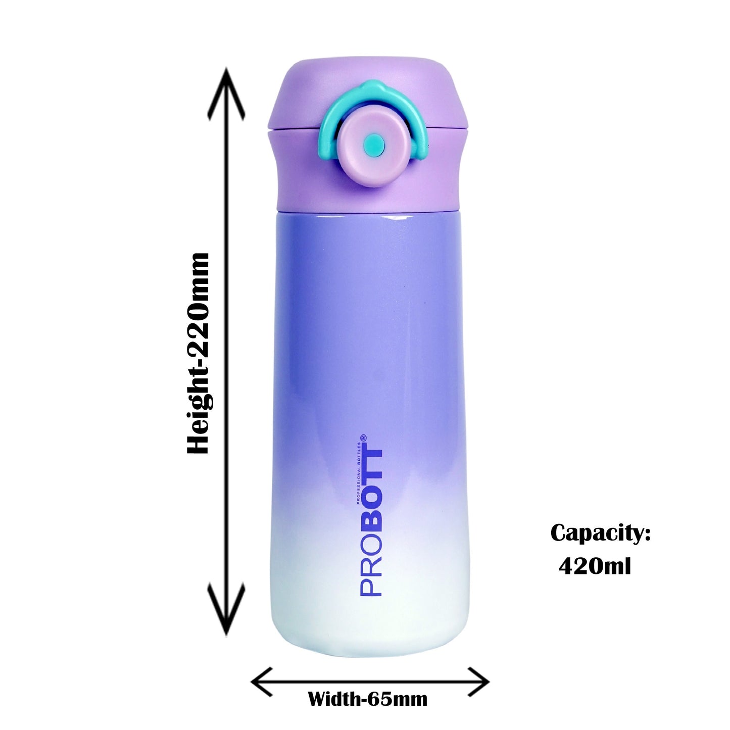 PROBOTT Swiss 420ml Stainless Steel Double Wall Vacuum Flask for 3-5 Yrs Kids | Hot and Cold Water Bottle, Purple