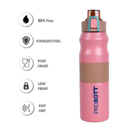 Probott Bloom 680ml Vacuum Insulated Flask Bottle, Stainless Steel Hot and Cold Water Bottles, Pink