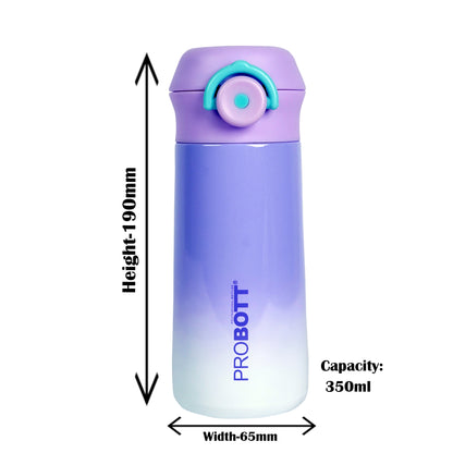 PROBOTT Swiss 350ml Stainless Steel Double Wall Vacuum Flask for 3-5 Yrs Kids | Hot and Cold Water Bottle, Purple