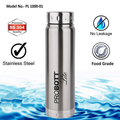 PROBOTT LITE Freeze Single Walled Stainless Steel Water Bottle 1000ml -Silver PL 1000-01