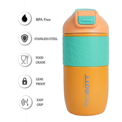 Probott Pluto 520ml Vacuum Insulated Flask Bottle, Stainless Steel Hot and Cold Water Bottles, Orange