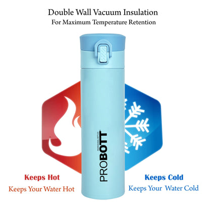 Probott Gliter 300 ml Travel Flask, Blue | Thermoses Hot or Cold Vacuum Insulated Stainless Steel | Flip Top Cap