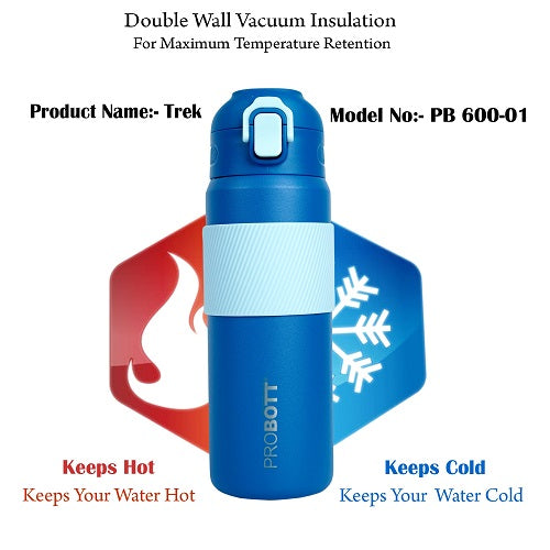 Probott Trek 600ml Hot & Cold Vacuum Insulated Flask Bottles, Blue