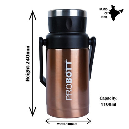 Probott Handy 1100ml Stainless Steel Hot & Cold Water Bottle, Vacuum Insulated Flask Bottles, Gold