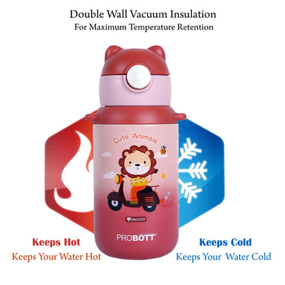 Probott Kidzy 500ml Water Bottle with Straw for 3-5 yrs Kids Sipper Bottle, Red