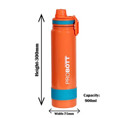 Probott Rainbow 900ml Thermoses Vacuum Insulated Flask Sipper Bottle, Stainless Steel Water Bottles, Orange