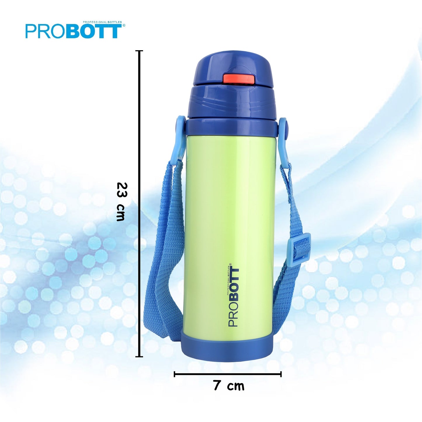 Probott Tom 500ml Hot & Cold Vacuum Insulated Flask Sipper Bottle with Straw & Strap for Kids, Green