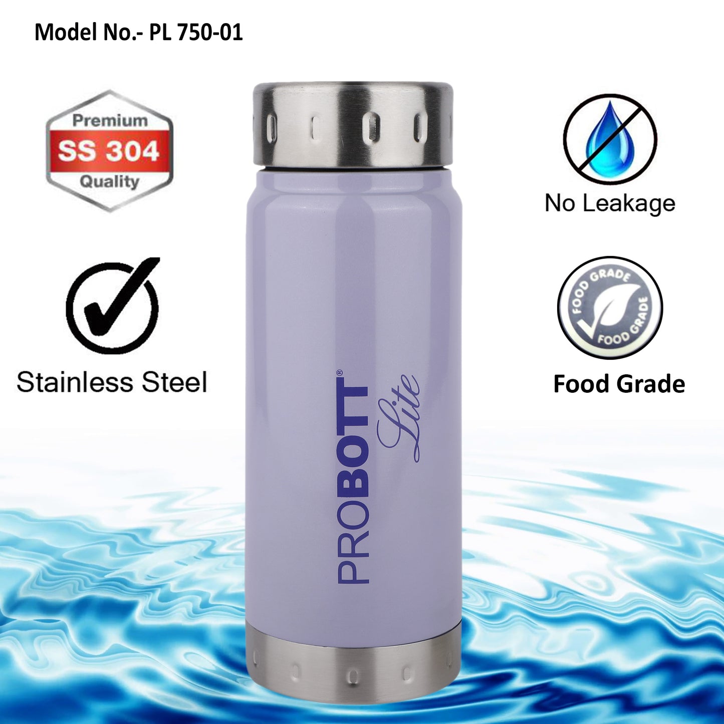 PROBOTT LITE Freeze Single Walled Stainless Steel Water Bottle 750ml -Light Purple PL 750-01