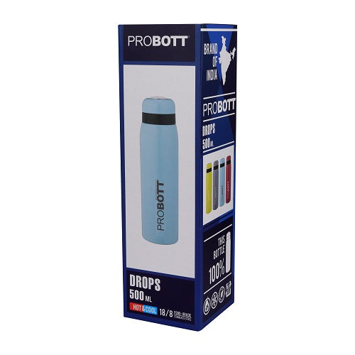 Probott Drops Water Bottle, Stainless Steel Water Bottles, Vacuum Insulated Flask Bottles, 500 ml, Light Blue