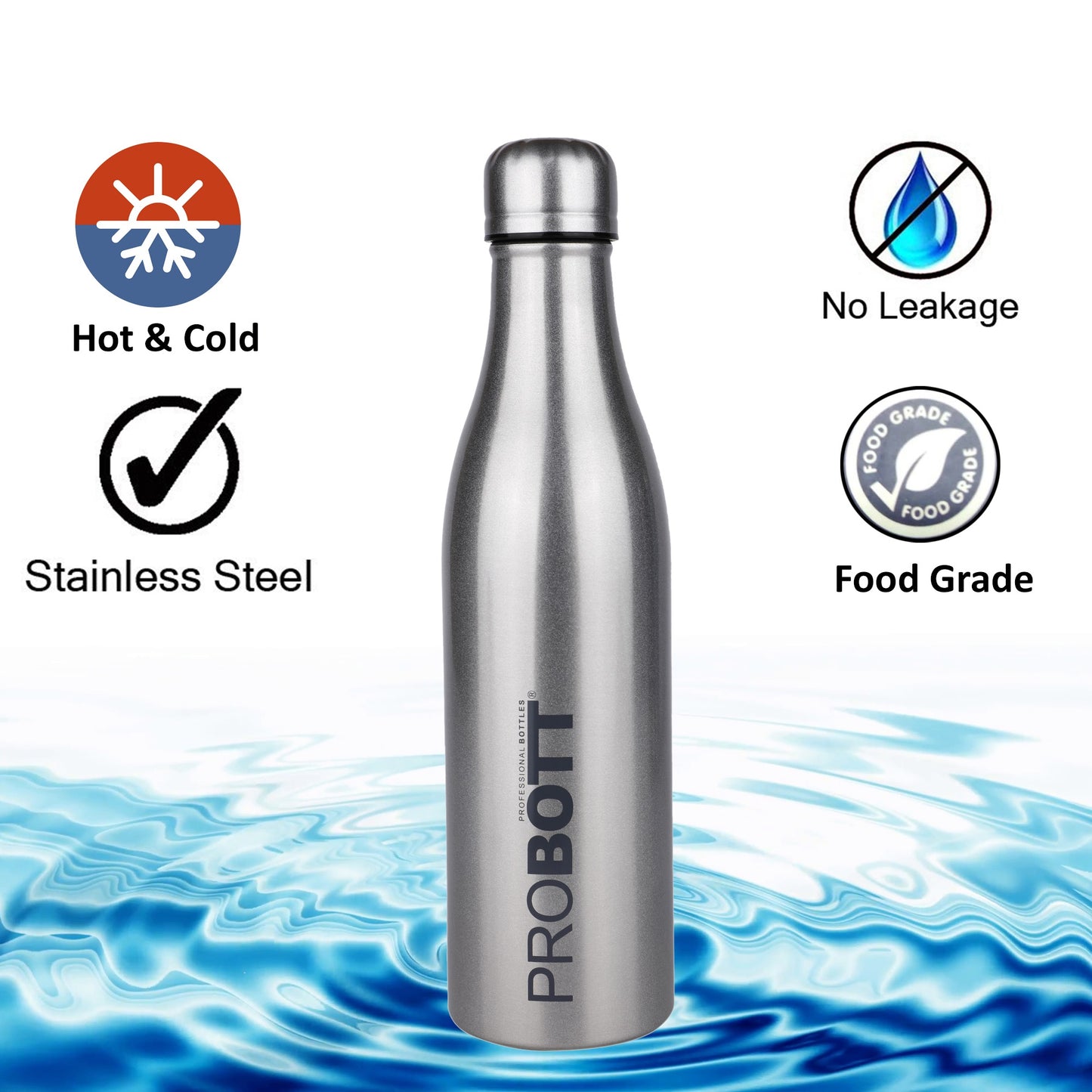 Probott Vintage 750ml Thermoses Vacuum Insulated Flask, Stainless Steel Water Bottles, Silver