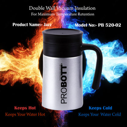 Probott Jazz 520ml Silver Vacuum Insulated Mug Stainless Steel Coffee Flask, Travel Flask