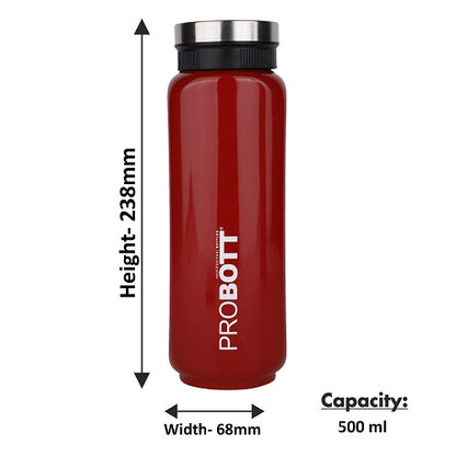 Probott Sliced 500ml Thermoses Vacuum Insulated Flask Bottle, Stainless Steel Water Bottles, Red