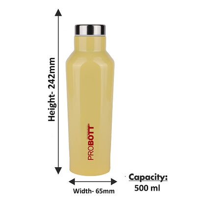 Probott Dome Water Bottle, Stainless Steel Water Bottles, Vacuum Insulated Flask Bottles, 500 ml, Yellow