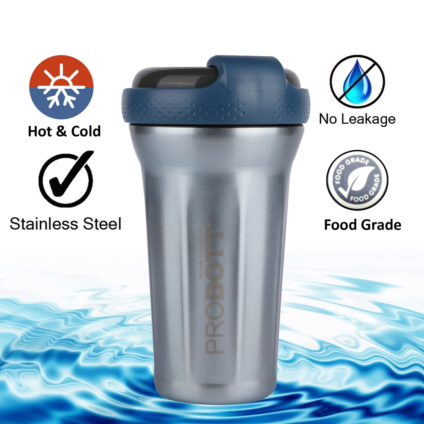 Probott Elegant 500ml Stainless Steel Water Bottle, Vacuum Insulated Flask Bottles, Blue | Hot and Cold | Easy to Carry | Leak Proof