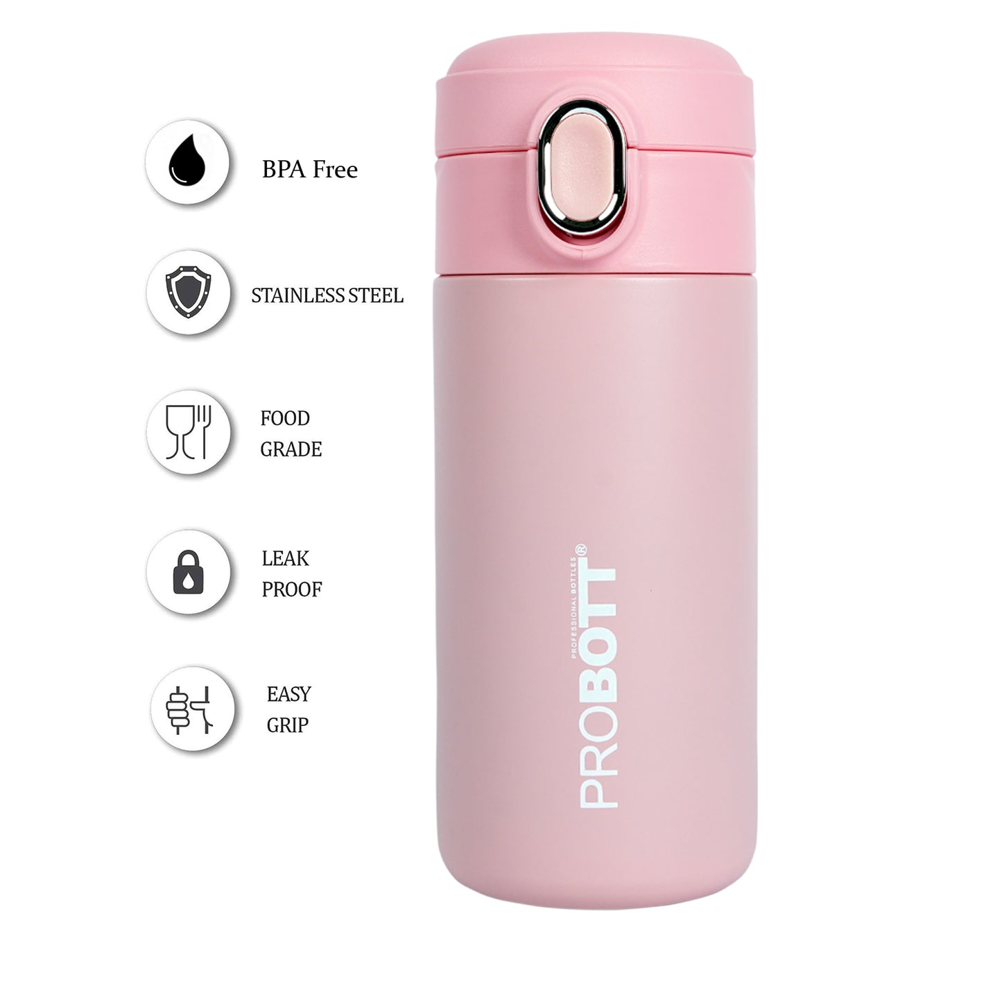 Probott Pride 400ml Thermosteel Hot & Cold Insulated Stainless Steel Travel Flask, Pink | Spill Proof | Coffee Tea Mug | Juice Mug | Easy Grip Easy to Carry