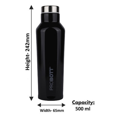 Probott Dome Water Bottle, Stainless Steel Water Bottles, Vacuum Insulated Flask Bottles, 500 ml, Black