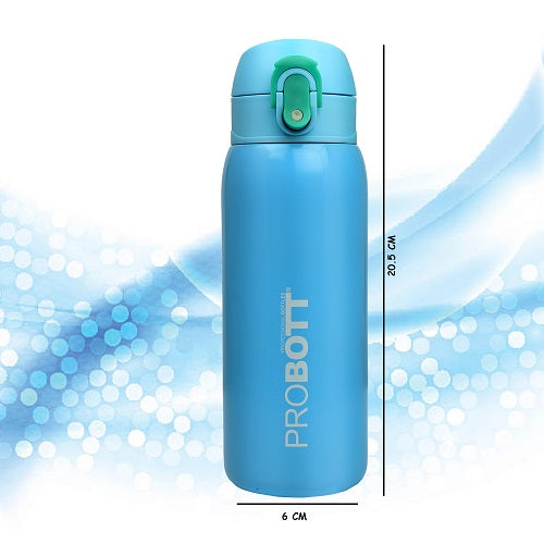 Probott Little 390ml Thermoses Vacuum Insulated Flask, Stainless Steel Water Bottle for Kids, Light Blue | One-Click-Open Leak-Proof Locking Flip Lid