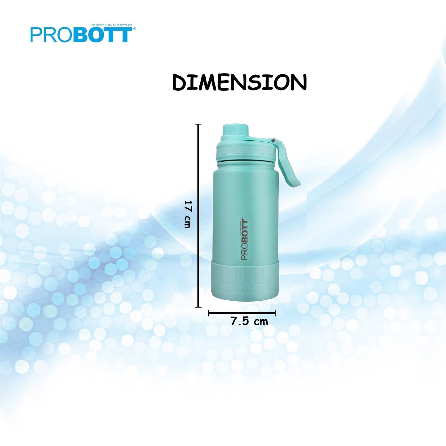 Probott Class 360ml Thermoses Vacuum Insulated Flask Bottle for 3-5 Yrs Kids, Stainless Steel Water Bottles, Greenish Blue