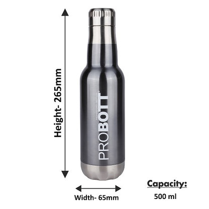 Probott Magnum Hot & Cold Stainless Steel Water Bottles, Vacuum Insulated Flask Bottles, 500 ml, Grey