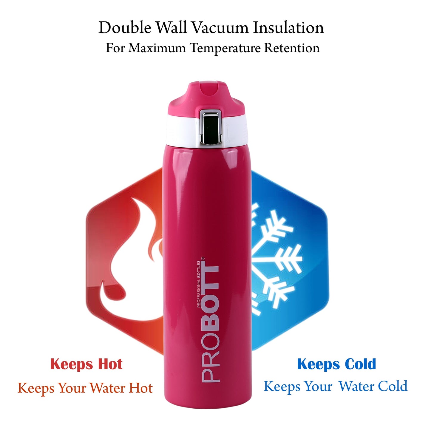 Probott Icon 750ml Stainless Steel Hot and Cold Water Bottle, Vacuum Insulated Flask Sipper Bottle, Pink